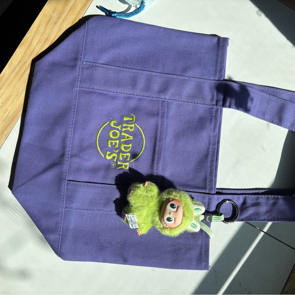 Purple Kids Tote Bag with Green Keychain